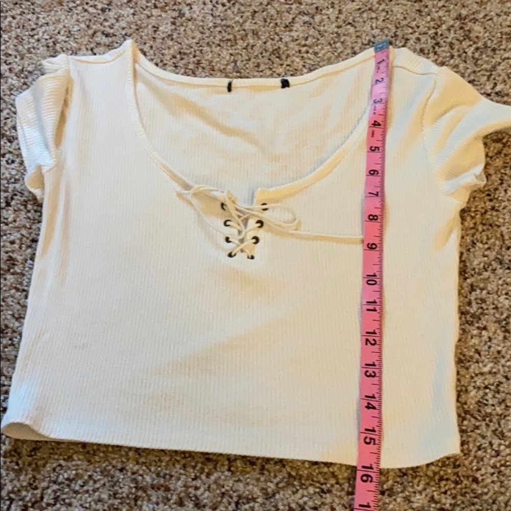 Lace-up ribbed crop top white cream - Picture 2 of 4